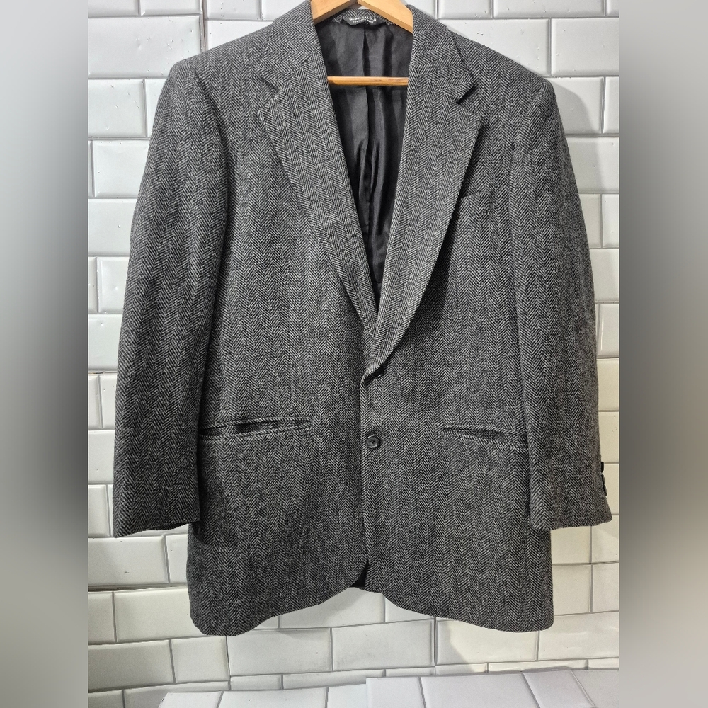Burt Pulitzer Mens Gray Black Herringbone Sports Blazer Single Rear Slit 2 Butto